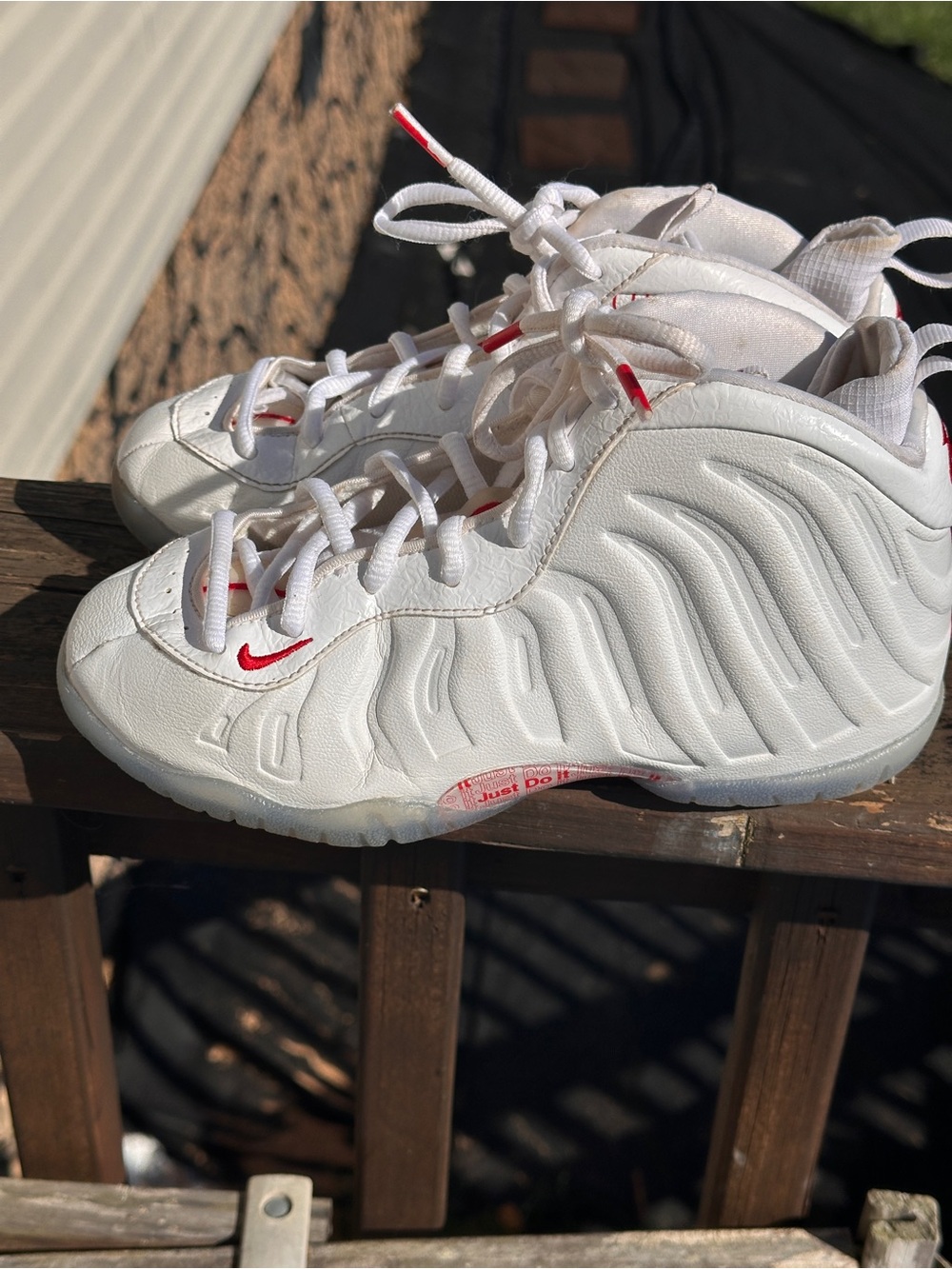 Nike Little Posite One CU1055-100 White Red Just Do It Rose